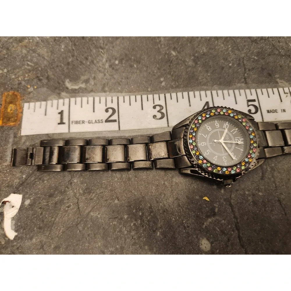 Joan Rivers Black Watch Stainless Steel Band Rhinestone Accent Elegant Timepiece